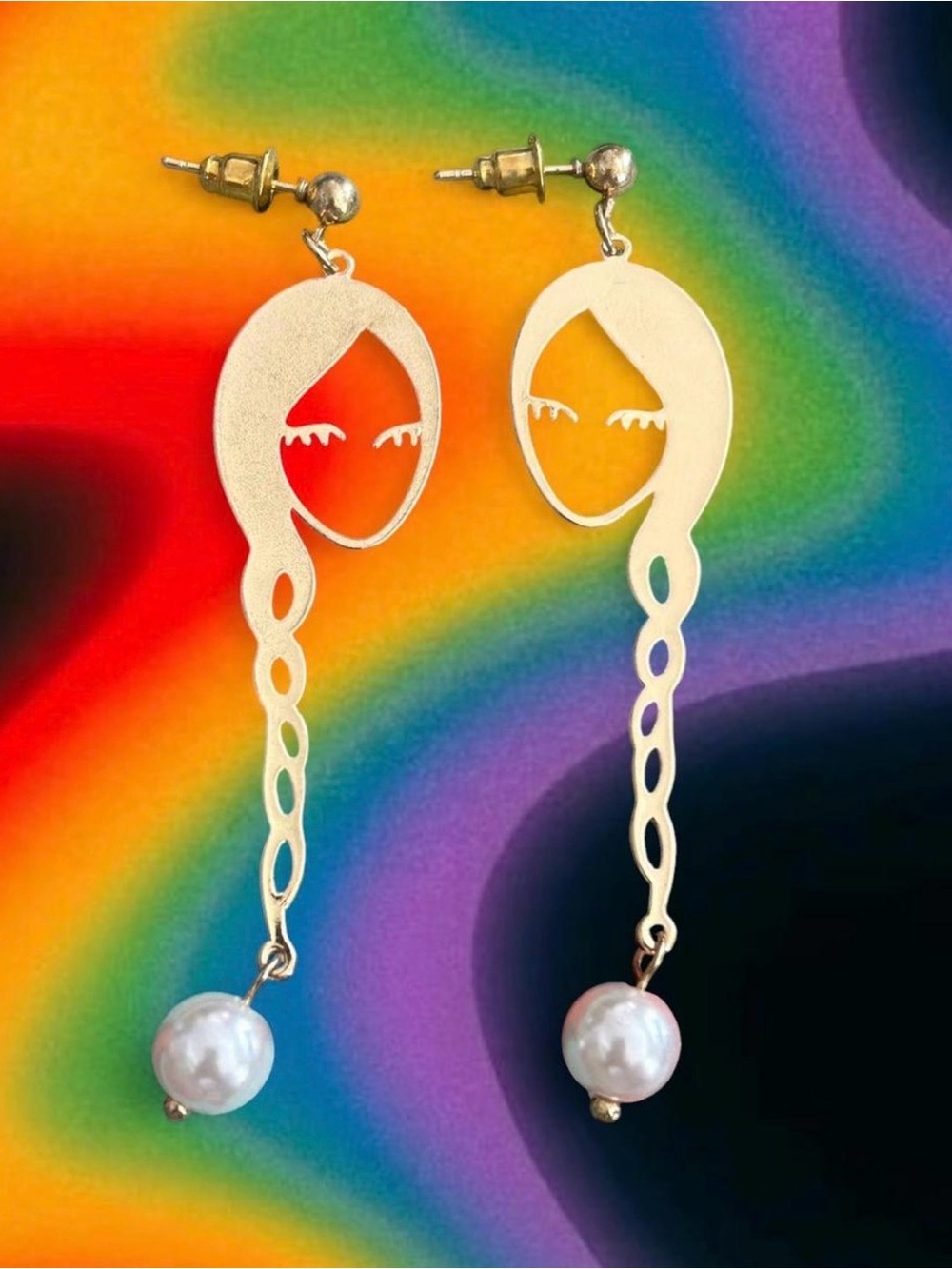 Pretty Girl Retro Style Abstract Art  Dangling Earrings.